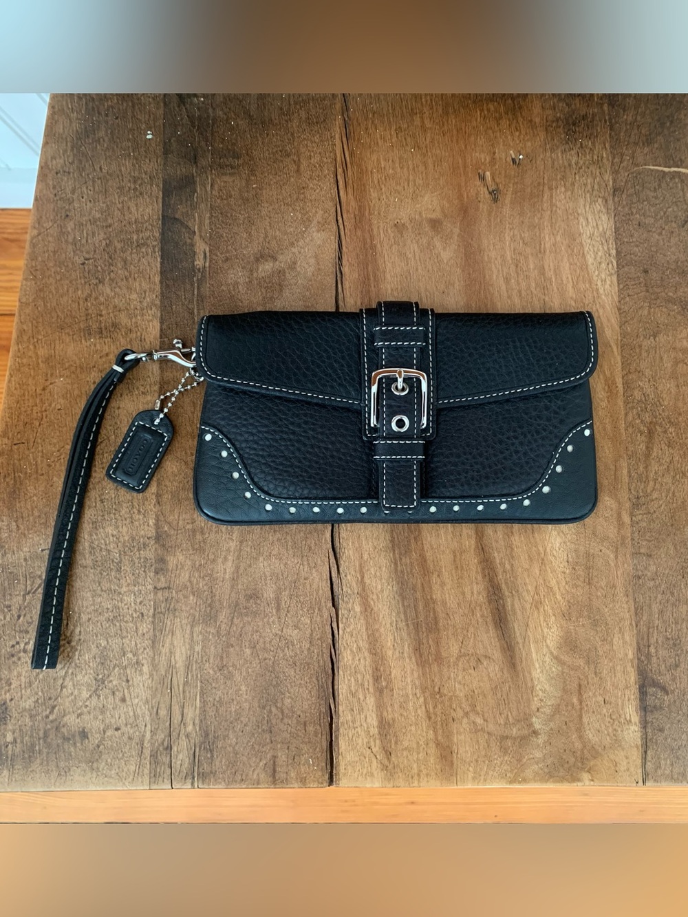 Vintage Coach Black Leather Wristlet